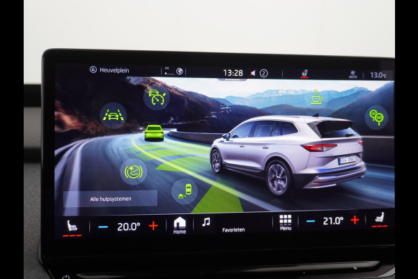 Škoda ENYAQ iV 80 Apple Carplay Android Auto-Pilot Navi Pano-dak HUD DCC Trekhaak Ecc Elec.Stoel met memory Adaptieve Cruise Control Camera Key NoodremAssist Stoelverwarming Bluetooth Dodehoek detector Draadloze tel.lader Lmv 20" Rijstrooksensor Regen-Lichtsensor DCC Adaptive Chassisregeling 1e Eigenaar