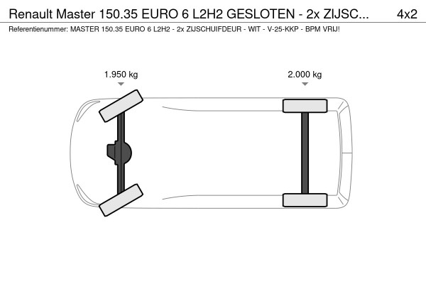 Renault Master 150.35 EURO 6 L2H2 GESLOTEN - 2x ZIJSCHUIFDEUR - WIT - V-25-KKP - BPM VRIJ!