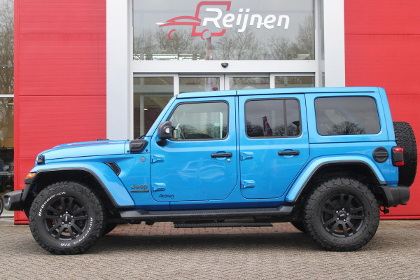 Jeep Wrangler Unlimited 4xe 380PK 80th ANNIVERSARY | W TEC EXTREME WHEELS | NAVIGATIE | APPLE CARPLAY/ANDROID AUTO | ACHTER/VOOR CAMERA | TREKHAAK | UITNEEMBARE DAKPLATEN | LEDEREN BEKLEDING | STOEL/STUUR VERWARMING | LED KOPLAMPEN | ADAPTIVE CRUISE CONTROL | TREE PLANKEN |