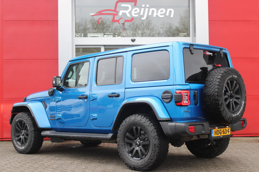 Jeep Wrangler Unlimited 4xe 380PK 80th ANNIVERSARY | W TEC EXTREME WHEELS | NAVIGATIE | APPLE CARPLAY/ANDROID AUTO | ACHTER/VOOR CAMERA | TREKHAAK | UITNEEMBARE DAKPLATEN | LEDEREN BEKLEDING | STOEL/STUUR VERWARMING | LED KOPLAMPEN | ADAPTIVE CRUISE CONTROL | TREE PLANKEN |