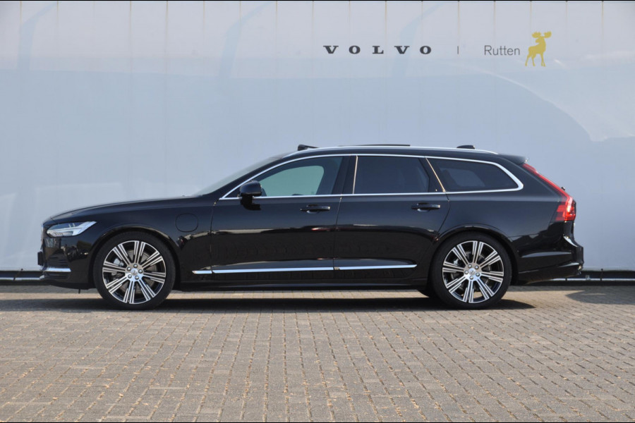 Volvo V90 T6 350PK Automaat Recharge AWD Ultimate Bright / Stoelmassage / Stoelventilatie en verwarming / Luchtvering / 360 Camera / Nappaleder / Head-up display / Apple Carplay / BLIS /