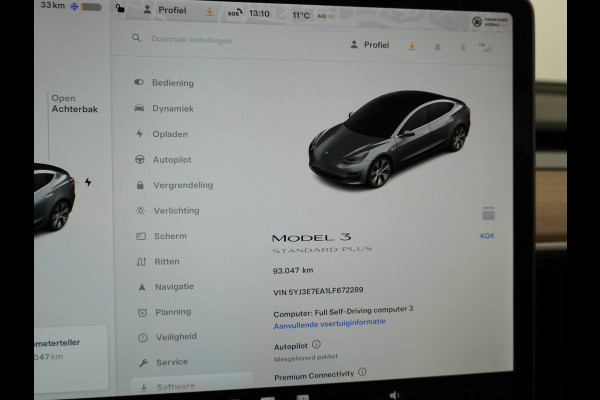 Tesla Model 3 SR+60kWh 326PK Privacy-Glass 19" AutoPilot FSD-computer-3 Premium-Luidsprekers Leer PanoDak Adaptive cruise Camera's Elektr.-Stu Ecc Navigatiesysteem full map LED-a+v Comfortstoel(en) ACC Dual-ECC DAB Voorverwarmen interieur via App Keyless via Telefoonsleutel One-Pedal-Drive Orig. Nederlandse Auto