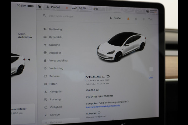 Tesla Model 3 Long Range 75kWh 463PK FSD-Full Self Driving Computer-3 Premium Audio 4wd  18" Lmv AutoPilot Panoramadak Camera's Leder Adaptive Stoel en achterbank verwarming Keyless Electr.Stoelen+Memory+Easy-Entry WiFi Origineel Nederlandse auto Grootste accu, Tot 16,5kwh thuis laden.