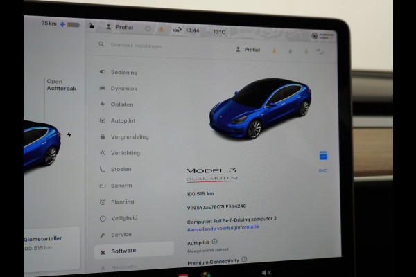 Tesla Model 3 Performance 513pk 3,4 sec 0-100 ! 20"lm FSD-computer 3 AutoPilot Carbon-Spoiler Premium-HiFi Pano.dak Camera Leer Adaptive-Cruis Navigatiesysteem full map LED-a+v Comfortstoel(en) ACC Dual-ECC DAB Voorverwarmen interieur via App Keyless via Telefoonsleutel One-Pedal-Drive 4wd Rode Remklauwen Carbon-Spoiler Premium Audio Veel grip door 4WD vierwielaandrijving.  Origineel Nederlandse auto ! nieuwprijs euro 65.680 euro Accu garantie 23-12-2027