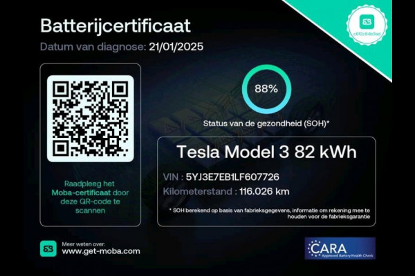 Tesla Model 3 Long Range AWD 75 kWh 88% SOH 19 INCH DUAL MOTOR