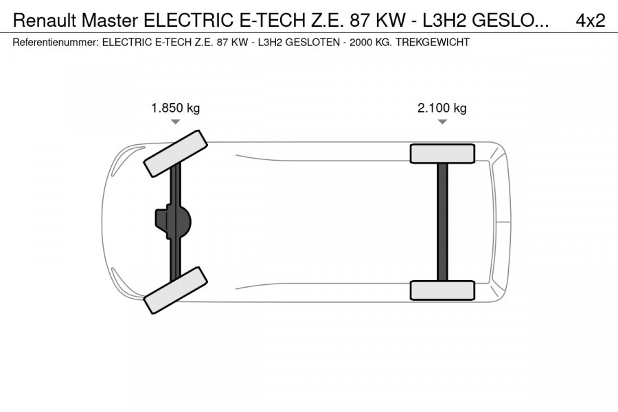 Renault Master ELECTRIC E-TECH Z.E. 87 KW - L3H2 GESLOTEN - 2000 KG. TREKGEWICHT