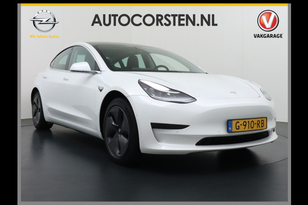 Tesla Model 3 SR+ 60kWh 325PK 18" AutoPilot Leder PanoDak Adaptive cruise Camera's Elektr.-Stuur+Stoelen+Spiegels+Geheugen+Easy-Entry+Verwarmd Navigatiesysteem full map LED-a+v Comfortstoelen ACC Dual-ECC DAB Voorverwarmen interieur via App Keyless via Telefoonsleutel One-Pedal-Drive Origineel Nederlandse auto Fase 3 laden! Garantie Accu tot 16-12-2027/Max 160.000km 1.584kg licht!