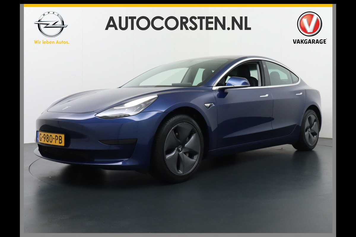 Tesla Model 3 SR+60kWh 325PK 18" AutoPilot Leer PanoDak Adaptive Cruise Camera's Elektr.-Stuur+Stoelen+Spiegels+Geheugen+Easy-Entry+Verwarmde  Navi LED-a+v Comfortstoelen ACC DAB Voorverwarmen interieur via App Keyless via Telefoonsleutel One-Pedal-Drive 1e Eigenaar 3Fase laden! Garantie Accu/Motor tot  20-11-2027 max 160.000km 1.584kg licht!