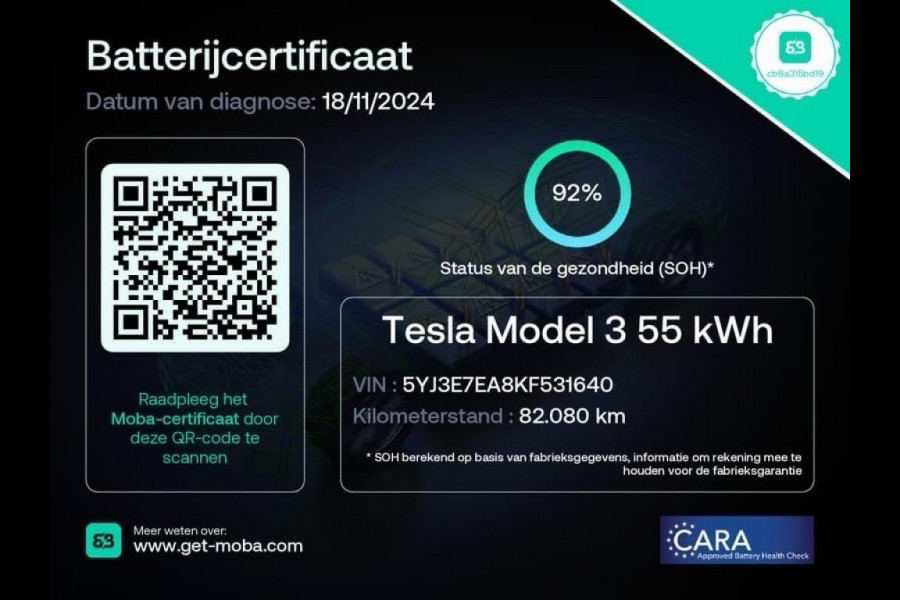 Tesla Model 3 Standard RWD Plus 60 kWh 92% SOH AUTOPILOT