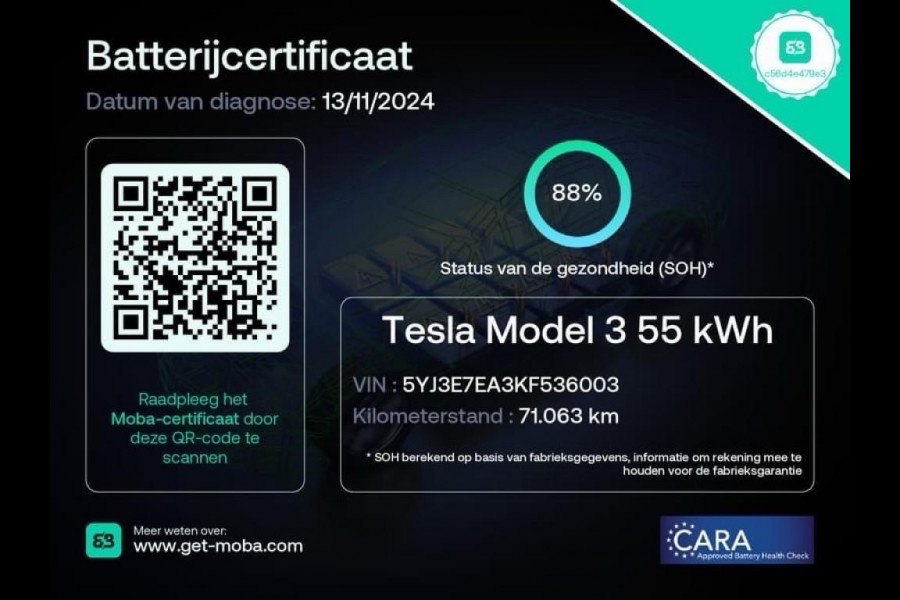 Tesla Model 3 Standard RWD Plus 60 kWh 88% SOH Trekhaak Autopilot