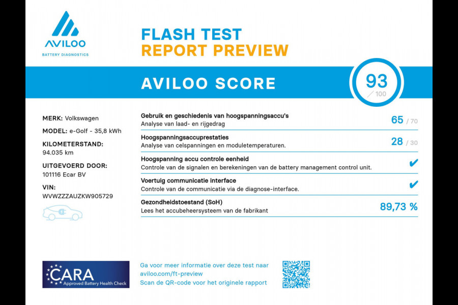 Volkswagen e-Golf | Clima | Lederen bekleding | Achteruitrijcamera |  SoH (batterijcheck) 89,7% score!