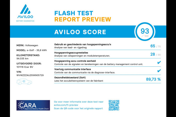 Volkswagen e-Golf | Clima | Lederen bekleding | Achteruitrijcamera |  SoH (batterijcheck) 89,7% score!