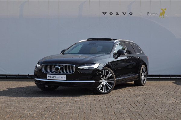 Volvo V90 T6 350PK Automaat Recharge AWD Ultimate Bright / Stoelmassage / Stoelventilatie en verwarming / Luchtvering / 360 Camera / Nappaleder / Head-up display / Apple Carplay / BLIS /