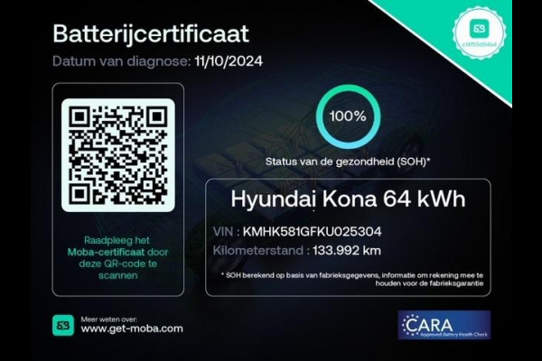 Hyundai Kona EV PREMIUM 204 PK ACCU=100% BERIJK TOT 508 KM !!!