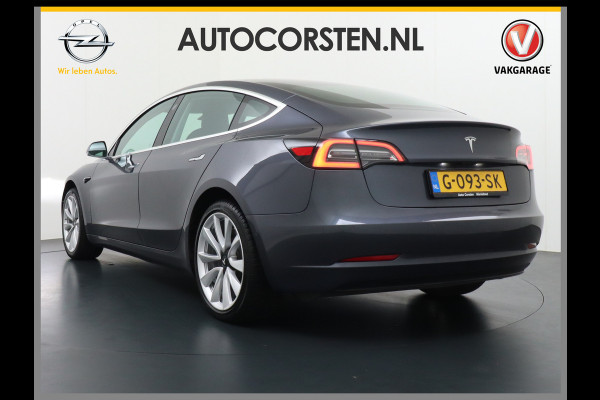 Tesla Model 3 SR+60kWh 325PK 19" AutoPilot Leer PanoDak Adaptive cruise Camera's Elektr.-Stuur+Stoelen+Spiegels+Geheugen+Easy-Entry+Verwarmde  Ecc Navigatiesysteem full map LED-a+v Comfortstoel(en) ACC Dual-ECC DAB Voorverwarmen interieur via App Keyless via Telefoonsleutel One-Pedal-Drive Orig. nlse auto tot 11kw laden thuis ! Garantie Accu tot  14-12-2027 max 160.000km 1584kg licht!