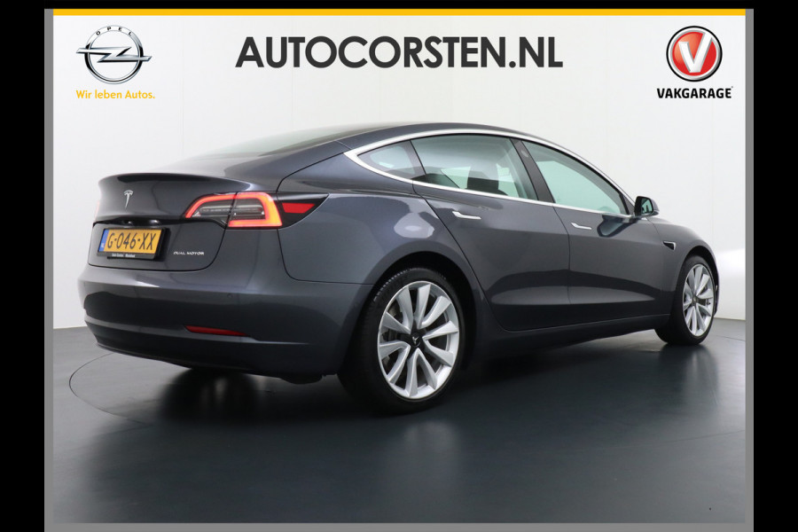 Tesla Model 3 Long Range 75kWh 2020 463PK 19" Mistl. Full-Self-Driving-Computer 3 Telefoon-Sleutel Premium Audio 4wd Lmv AutoPilot Panoramadak Stoel en achterbank verwarming Keyless Electr.Stoelen+Memory+Easy-Entry WiFi Origineel Nederlandse auto Grootste accu, Tot 16,5kwh thuis laden. Accu garantie tot 13-01-2028 / 192.000km