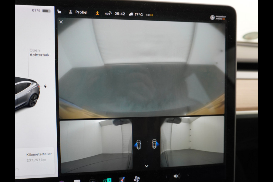 Tesla Model 3 Long Range 75kWh 463PK Trekhaak 18" FSD-Full Self Driving Computer-3 Premium Audio 4wd AutoPilot Panoramadak Camera's Leer Adapt Stoel en achterbank verwarming Electr.Stoelen+Memory+Easy-Entry WiFi Orig. NLse auto Grootste accu Tot 16,5kwh thuis laden. Accu-Garantie tot 20-12-2027 max 192.000km