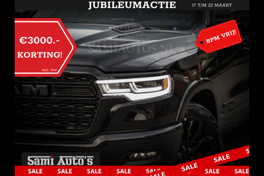 Dodge Ram 1500 LIMITED DE MEEST LUXUEUZE PICK UP HIGH OUTPUT H.O 540PK 706 Nm 2025 | XB9 | MASSAGE | BOM VOL | CREW CAB | DUBBELE CABINE | GRIJSKENTEKEN | VOORRAAD NR 2300 - 7689