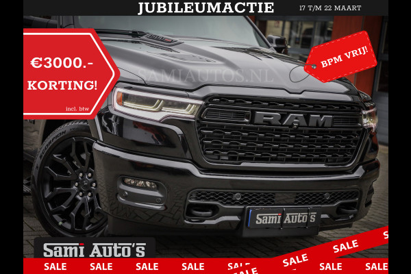 Dodge Ram 1500 LIMITED DE MEEST LUXUEUZE PICK UP HIGH OUTPUT H.O 540PK 706 Nm 2025 | XB9 | MASSAGE | BOM VOL | CREW CAB | DUBBELE CABINE | GRIJSKENTEKEN | VOORRAAD NR 2300 - 7689