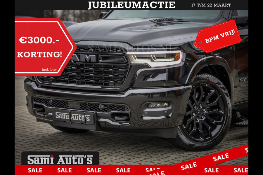 Dodge Ram 1500 LIMITED DE MEEST LUXUEUZE PICK UP HIGH OUTPUT H.O 540PK 706 Nm 2025 | XB9 | MASSAGE | BOM VOL | CREW CAB | DUBBELE CABINE | GRIJSKENTEKEN | VOORRAAD NR 2300 - 7689