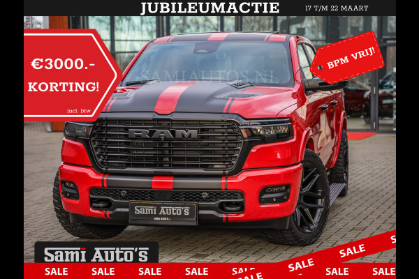 Dodge Ram 2025 NIGHT PREMIUM | BOM VOL + 14.4 INCH SCHERM + LUCHTVERING + HUD | HURRICANE 420PK 636 Nm | PRIJS MET LPG EN COVER EN GARANTI DUBBELE CABINE | PICK UP | 5 PERSOONS | DC | GRIJSKENTEKEN | PR4 FLAME RED | VOORRAAD NR 2234 - 4995