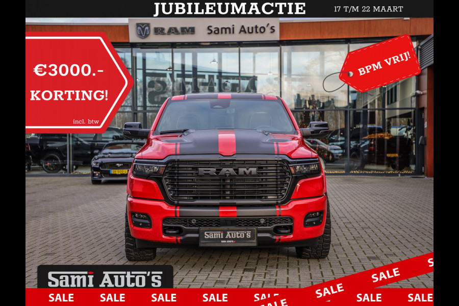 Dodge Ram 2025 NIGHT PREMIUM | BOM VOL + 14.4 INCH SCHERM + LUCHTVERING + HUD | HURRICANE 420PK 636 Nm | PRIJS MET LPG EN COVER EN GARANTI DUBBELE CABINE | PICK UP | 5 PERSOONS | DC | GRIJSKENTEKEN | PR4 FLAME RED | VOORRAAD NR 2234 - 4995