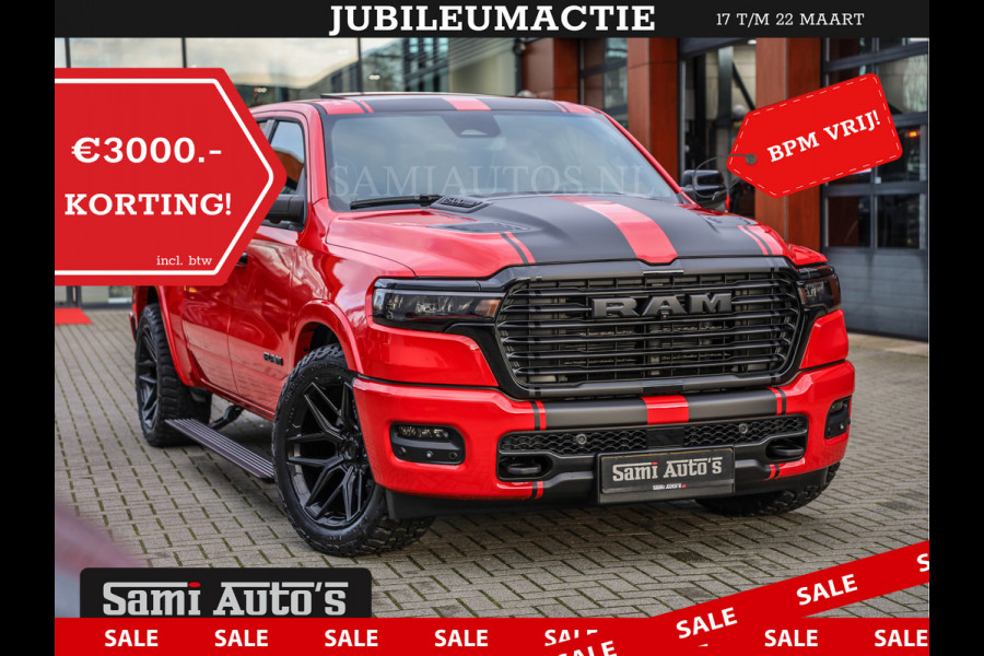 Dodge Ram 2025 NIGHT PREMIUM | BOM VOL + 14.4 INCH SCHERM + LUCHTVERING + HUD | HURRICANE 420PK 636 Nm | PRIJS MET LPG EN COVER EN GARANTI DUBBELE CABINE | PICK UP | 5 PERSOONS | DC | GRIJSKENTEKEN | PR4 FLAME RED | VOORRAAD NR 2234 - 4995