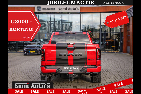 Dodge Ram 2025 NIGHT PREMIUM | BOM VOL + 14.4 INCH SCHERM + LUCHTVERING + HUD | HURRICANE 420PK 636 Nm | PRIJS MET LPG EN COVER EN GARANTI DUBBELE CABINE | PICK UP | 5 PERSOONS | DC | GRIJSKENTEKEN | PR4 FLAME RED | VOORRAAD NR 2234 - 4995