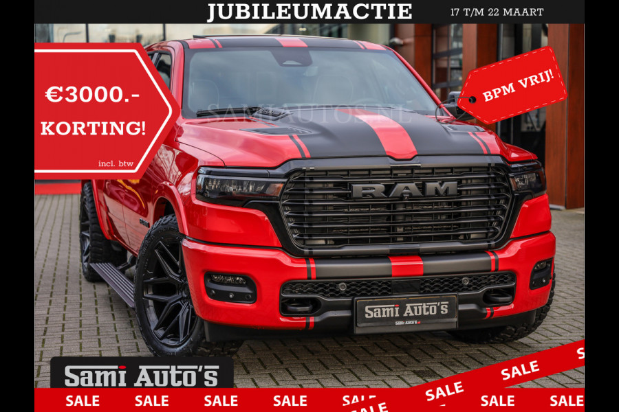 Dodge Ram 2025 NIGHT PREMIUM | BOM VOL + 14.4 INCH SCHERM + LUCHTVERING + HUD | HURRICANE 420PK 636 Nm | PRIJS MET LPG EN COVER EN GARANTI DUBBELE CABINE | PICK UP | 5 PERSOONS | DC | GRIJSKENTEKEN | PR4 FLAME RED | VOORRAAD NR 2234 - 4995