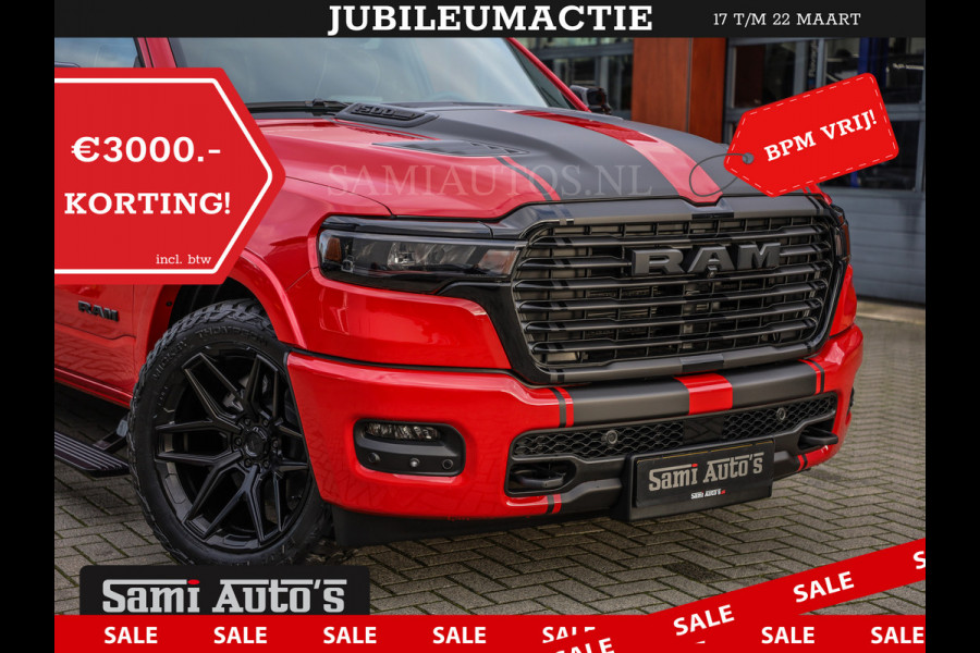 Dodge Ram 2025 NIGHT PREMIUM | BOM VOL + 14.4 INCH SCHERM + LUCHTVERING + HUD | HURRICANE 420PK 636 Nm | PRIJS MET LPG EN COVER EN GARANTI DUBBELE CABINE | PICK UP | 5 PERSOONS | DC | GRIJSKENTEKEN | PR4 FLAME RED | VOORRAAD NR 2234 - 4995