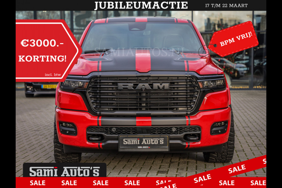 Dodge Ram 2025 NIGHT PREMIUM | BOM VOL + 14.4 INCH SCHERM + LUCHTVERING + HUD | HURRICANE 420PK 636 Nm | PRIJS MET LPG EN COVER EN GARANTI DUBBELE CABINE | PICK UP | 5 PERSOONS | DC | GRIJSKENTEKEN | PR4 FLAME RED | VOORRAAD NR 2234 - 4995