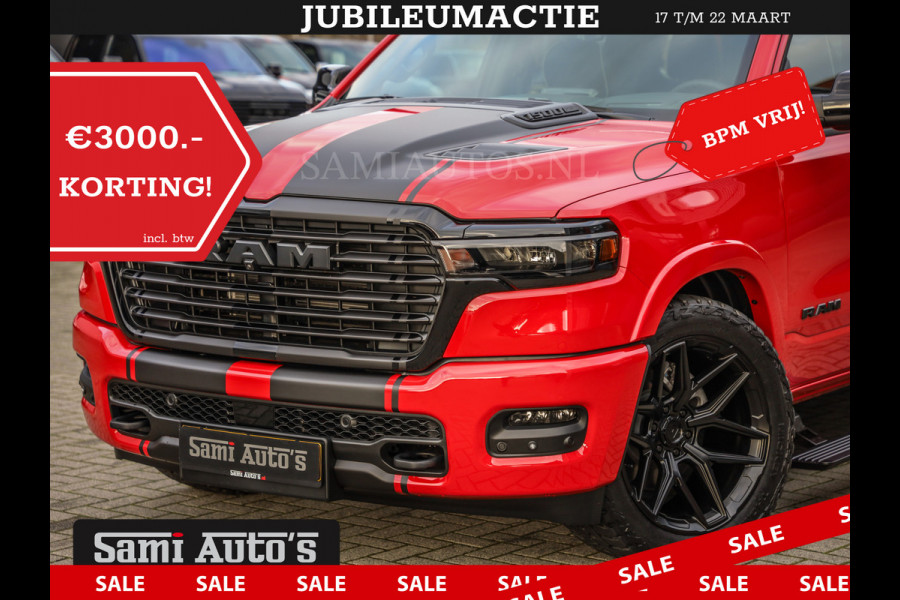 Dodge Ram 2025 NIGHT PREMIUM | BOM VOL + 14.4 INCH SCHERM + LUCHTVERING + HUD | HURRICANE 420PK 636 Nm | PRIJS MET LPG EN COVER EN GARANTI DUBBELE CABINE | PICK UP | 5 PERSOONS | DC | GRIJSKENTEKEN | PR4 FLAME RED | VOORRAAD NR 2234 - 4995