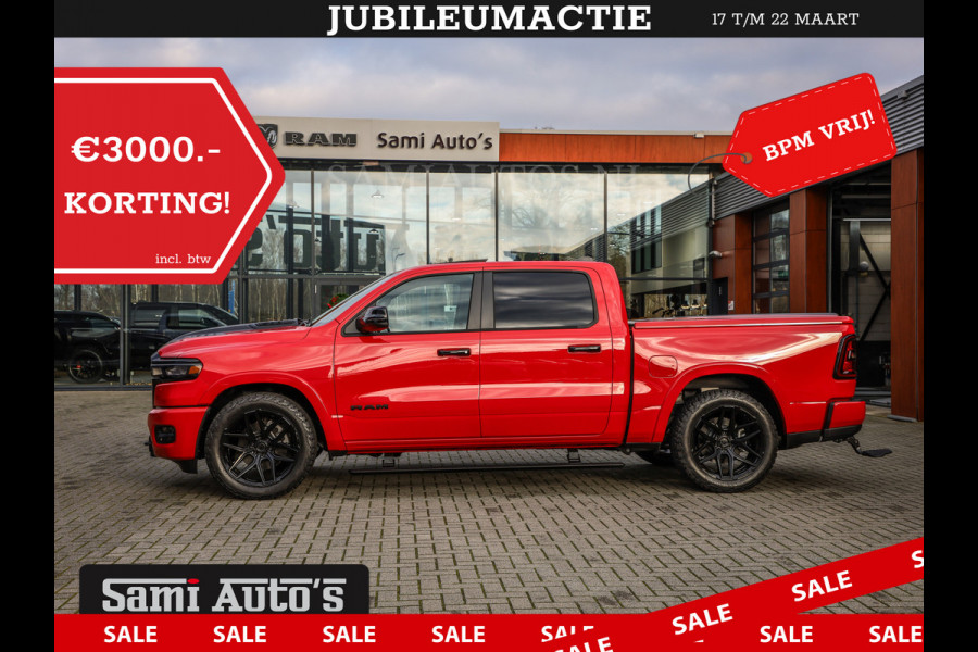 Dodge Ram 2025 NIGHT PREMIUM | BOM VOL + 14.4 INCH SCHERM + LUCHTVERING + HUD | HURRICANE 420PK 636 Nm | PRIJS MET LPG EN COVER EN GARANTI DUBBELE CABINE | PICK UP | 5 PERSOONS | DC | GRIJSKENTEKEN | PR4 FLAME RED | VOORRAAD NR 2234 - 4995