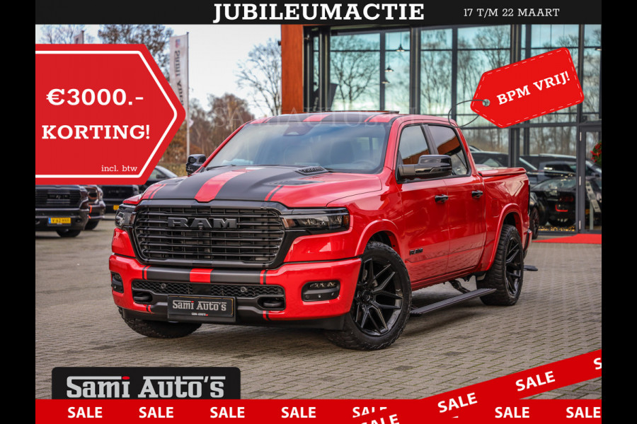 Dodge Ram 2025 NIGHT PREMIUM | BOM VOL + 14.4 INCH SCHERM + LUCHTVERING + HUD | HURRICANE 420PK 636 Nm | PRIJS MET LPG EN COVER EN GARANTI DUBBELE CABINE | PICK UP | 5 PERSOONS | DC | GRIJSKENTEKEN | PR4 FLAME RED | VOORRAAD NR 2234 - 4995