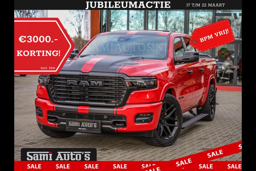 Dodge Ram 2025 NIGHT PREMIUM | BOM VOL + 14.4 INCH SCHERM + LUCHTVERING + HUD | HURRICANE 420PK 636 Nm | PRIJS MET LPG EN COVER EN GARANTI DUBBELE CABINE | PICK UP | 5 PERSOONS | DC | GRIJSKENTEKEN | PR4 FLAME RED | VOORRAAD NR 2234 - 4995