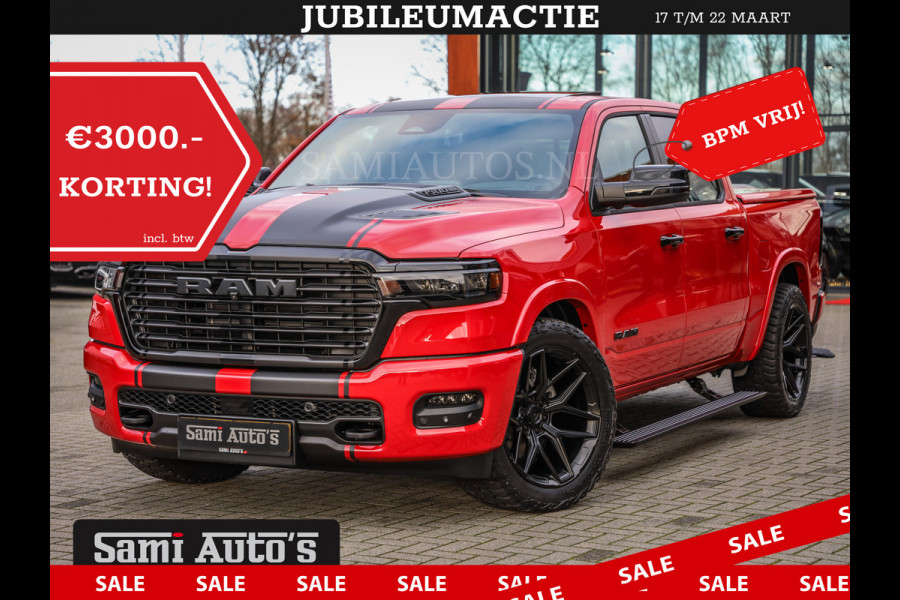 Dodge Ram 2025 NIGHT PREMIUM | BOM VOL + 14.4 INCH SCHERM + LUCHTVERING + HUD | HURRICANE 420PK 636 Nm | PRIJS MET LPG EN COVER EN GARANTI DUBBELE CABINE | PICK UP | 5 PERSOONS | DC | GRIJSKENTEKEN | PR4 FLAME RED | VOORRAAD NR 2234 - 4995