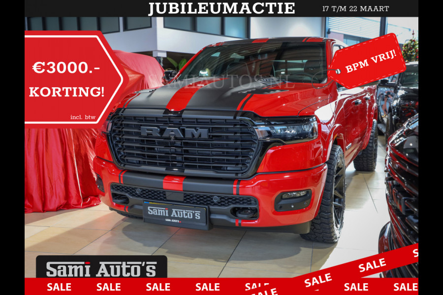 Dodge Ram 2025 NIGHT PREMIUM | BOM VOL + 14.4 INCH SCHERM + LUCHTVERING + HUD | HURRICANE 420PK 636 Nm | PRIJS MET LPG EN COVER EN GARANTI DUBBELE CABINE | PICK UP | 5 PERSOONS | DC | GRIJSKENTEKEN | PR4 FLAME RED | VOORRAAD NR 2234 - 4995