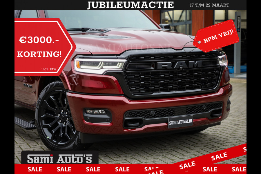 Dodge Ram 1500 LIMITED NIGHT 540PK 706 Nm 2025 | HIGH OUTPUT | XB9 | MASSAGE | BOM VOL | CREW CAB | DUBBELE CABINE | GRIJSKENTEKEN | DE MEEST LUXUEUZE en BEGEERDE Pick-up | VOORRAAD NR 2301 - 7424