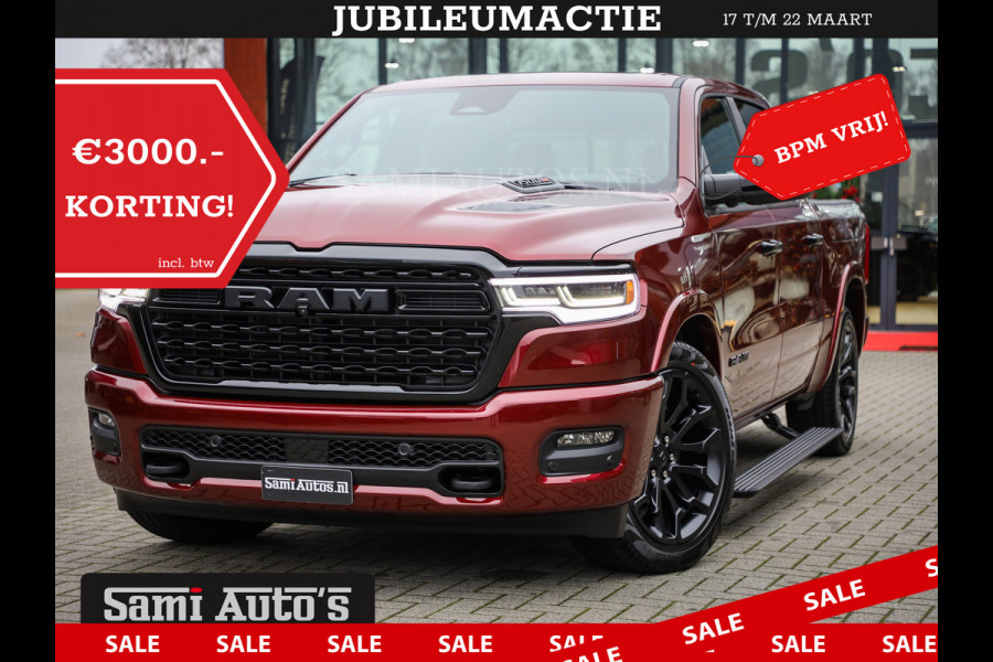 Dodge Ram 1500 LIMITED NIGHT 540PK 706 Nm 2025 | HIGH OUTPUT | XB9 | MASSAGE | BOM VOL | CREW CAB | DUBBELE CABINE | GRIJSKENTEKEN | DE MEEST LUXUEUZE en BEGEERDE Pick-up | VOORRAAD NR 2301 - 7424