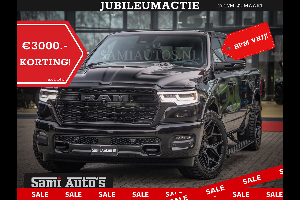 Dodge Ram 1500 LIMITED NIGHT H.O 540PK 706 Nm 2025 | XB9 | MASSAGE | BOM VOL | CREW CAB | DUBBELE CABINE | GRIJSKENTEKEN | 5 PERSOONS | DE MEEST LUXUEUZE en BEGEERDE Pick-up VOORRAAD NR 2348 - 5158