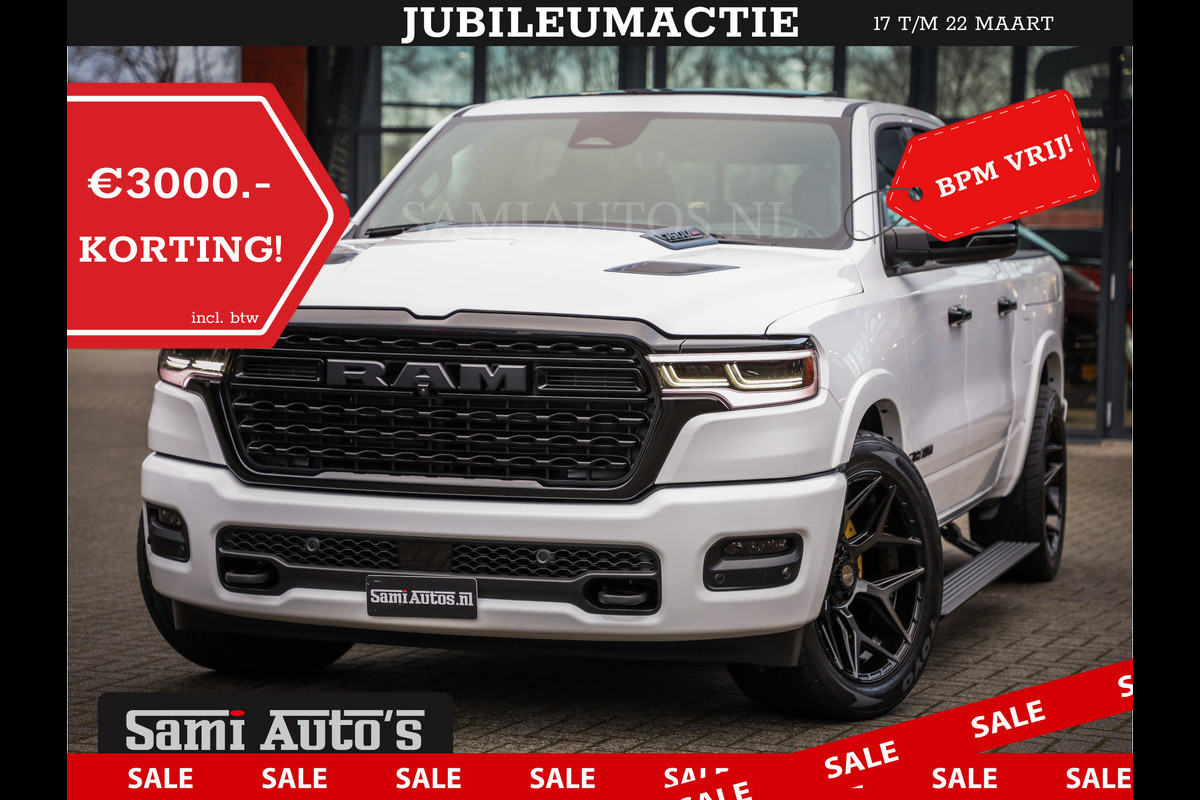 Dodge Ram 1500 LIMITED NIGHT H.O 540PK 706 Nm | XB9 | MASSAGE | BOM VOL | PWD IVORY | CREW CAB | DUBBELE CABINE | GRIJSKENTEKEN | DE MEEST LUXUEUZE en BEGEERDE Pick-up | VOORRAAD NR 2352 - 7649