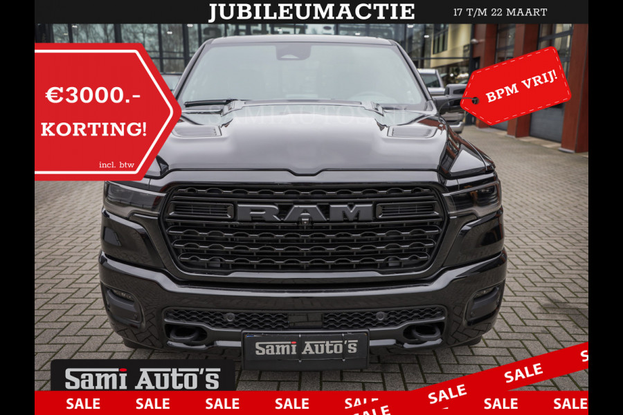 Dodge Ram 1500 LIMITED NIGHT HIGH OUTPUT H.O 540PK 706 Nm 2025 | XB9 | MASSAGE | BOM VOL | CREW CAB | DUBBELE CABINE | GRIJSKENTEKEN | DE MEEST LUXUEUZE en BEGEERDE Pick-up VOORRAAD NR 2356 - 0990