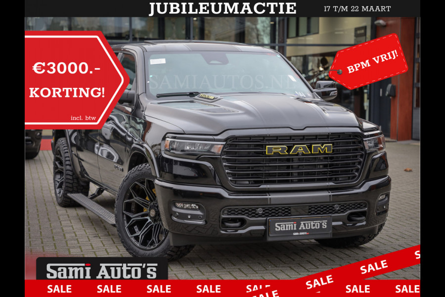 Dodge Ram PREMIUM | MAY 2025 BOM VOL | HEAD UP + 14.4 INCH SCHERM | LUCHTVERING | 420PK 636 Nm | PRIJS MET LPG EN COVER EN GARANTIE | DUBBELE CABINE | PICK UP | 5 PERSOONS | DC | GRIJSKENTEKEN | VOORRAAD NR 2288 - 4952