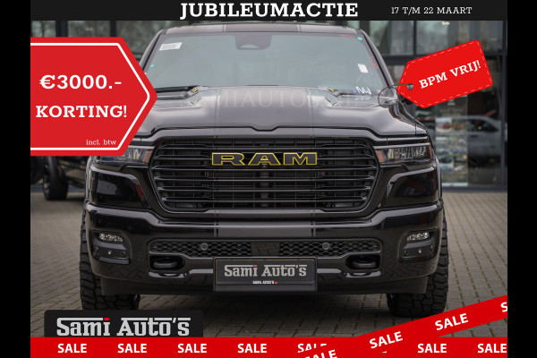 Dodge Ram PREMIUM | MAY 2025 BOM VOL | HEAD UP + 14.4 INCH SCHERM | LUCHTVERING | 420PK 636 Nm | PRIJS MET LPG EN COVER EN GARANTIE | DUBBELE CABINE | PICK UP | 5 PERSOONS | DC | GRIJSKENTEKEN | VOORRAAD NR 2288 - 4952