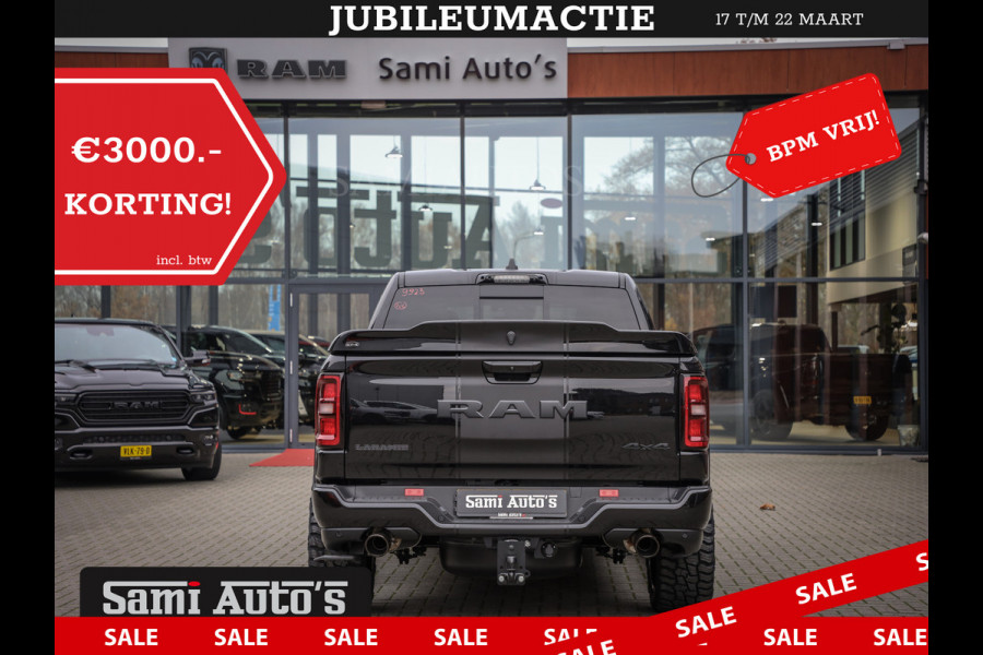 Dodge Ram PREMIUM | MAY 2025 BOM VOL | HEAD UP + 14.4 INCH SCHERM | LUCHTVERING | 420PK 636 Nm | PRIJS MET LPG EN COVER EN GARANTIE | DUBBELE CABINE | PICK UP | 5 PERSOONS | DC | GRIJSKENTEKEN | VOORRAAD NR 2288 - 4952