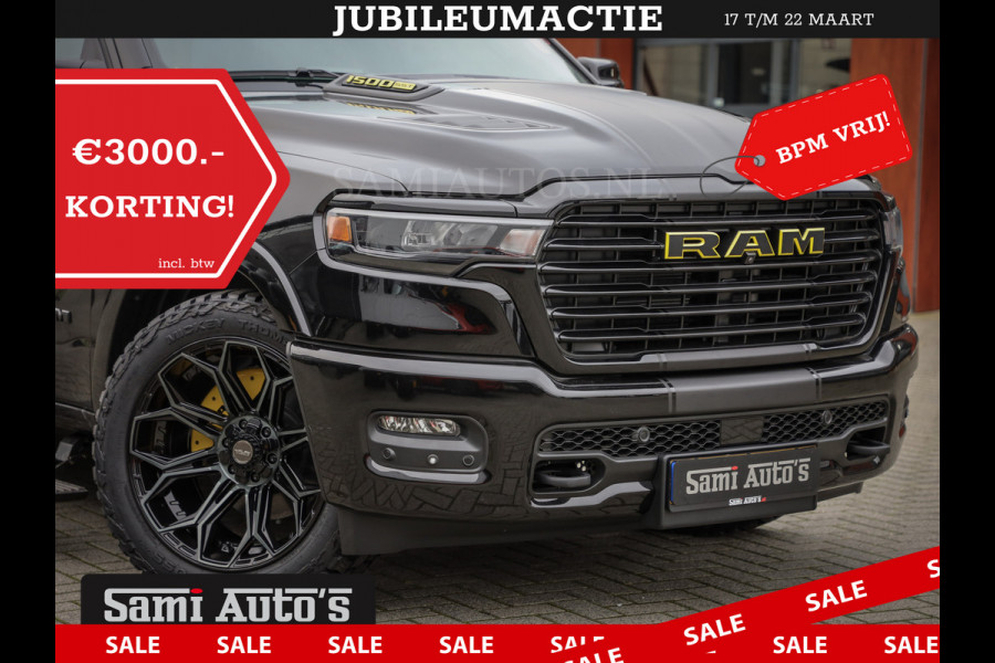 Dodge Ram PREMIUM | MAY 2025 BOM VOL | HEAD UP + 14.4 INCH SCHERM | LUCHTVERING | 420PK 636 Nm | PRIJS MET LPG EN COVER EN GARANTIE | DUBBELE CABINE | PICK UP | 5 PERSOONS | DC | GRIJSKENTEKEN | VOORRAAD NR 2288 - 4952