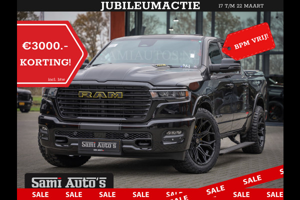 Dodge Ram PREMIUM | MAY 2025 BOM VOL | HEAD UP + 14.4 INCH SCHERM | LUCHTVERING | 420PK 636 Nm | PRIJS MET LPG EN COVER EN GARANTIE | DUBBELE CABINE | PICK UP | 5 PERSOONS | DC | GRIJSKENTEKEN | VOORRAAD NR 2288 - 4952