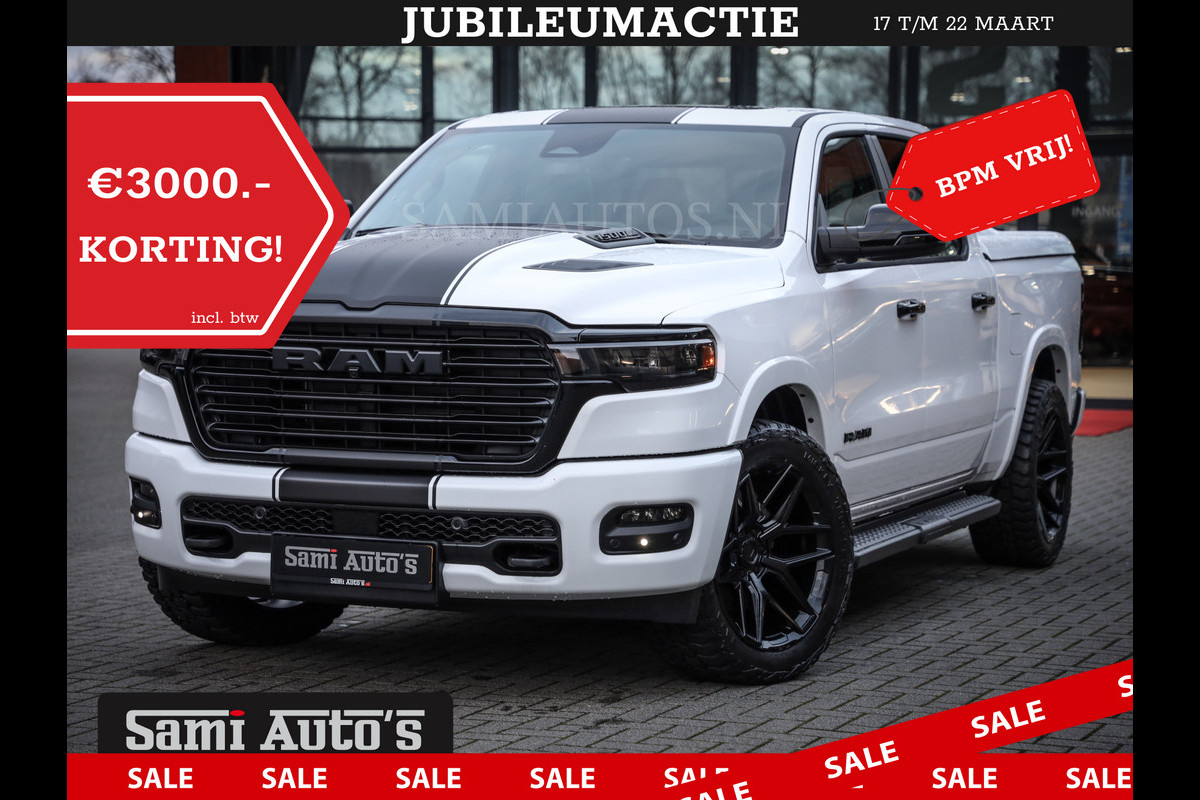 Dodge Ram PREMIUM NIGHT 2025 | BOM VOL + 14.4 INCH SCHERM | LUCHTVERING | HUD | HURRICAN 420PK 636 Nm | PRIJS MET LPG EN COVER EN GARANTIE DUBBELE CABINE | PICK UP | 5 PERSOONS | DC | GRIJSKENTEKEN | PW7 BRIGHT WHITE | VOORRAAD NR 2230 - 8765