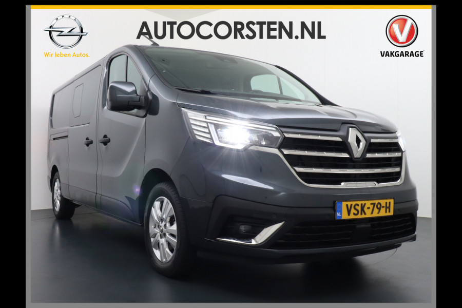 Renault Trafic 2.0dCi 170PK Automaat Dubbele Cabine L2H1 Luxury Edition Trekhaak 6 Persoons Ecc Apple Carlay Android Auto Navi Camera Stoelverw 2X Schuifdeur Keyless DAB Pdc Licht-/regensensor Led Sensor dodehoek Lmv 17" Betonplex Vloer Lane Assist T29 Euro 6