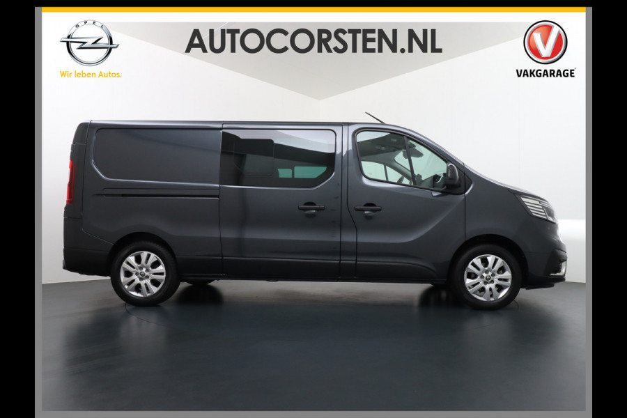 Renault Trafic 2.0dCi 170PK Automaat Dubbele Cabine L2H1 Luxury Edition Trekhaak 6 Persoons Ecc Apple Carlay Android Auto Navi Camera Stoelverw 2X Schuifdeur Keyless DAB Pdc Licht-/regensensor Led Sensor dodehoek Lmv 17" Betonplex Vloer Lane Assist T29 Euro 6